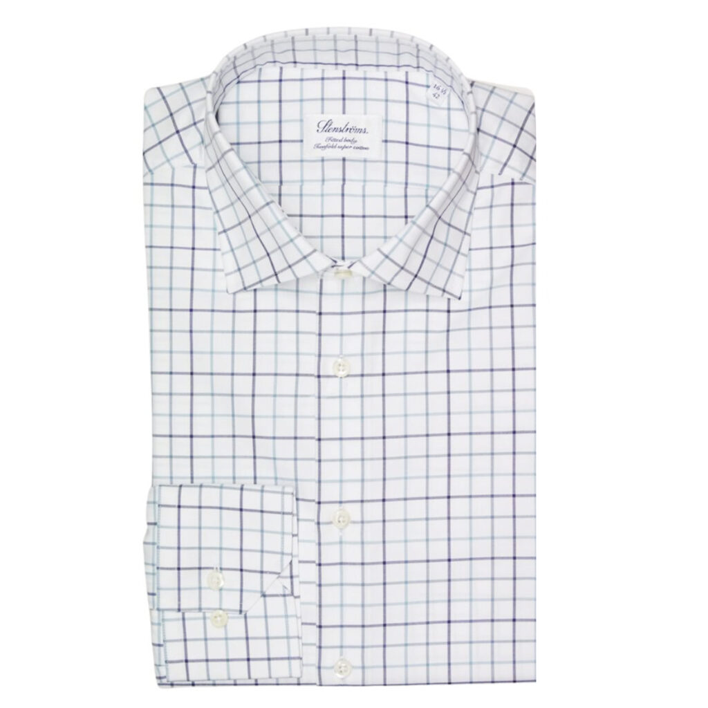 STENSTROMS Fitted White and Blue Tattersall Check Shirt