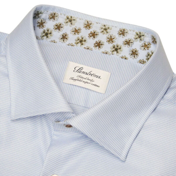 Stenstorms Blue Shirt with brown floral detail collar