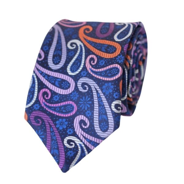 VAN BUCK Purple Paisley Silk Navy Tie