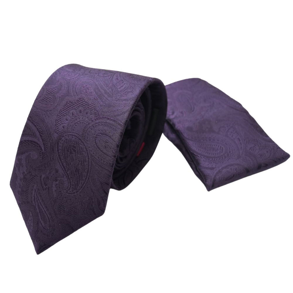 Van Buck Paisley Purple Tie Matching Pocket Square