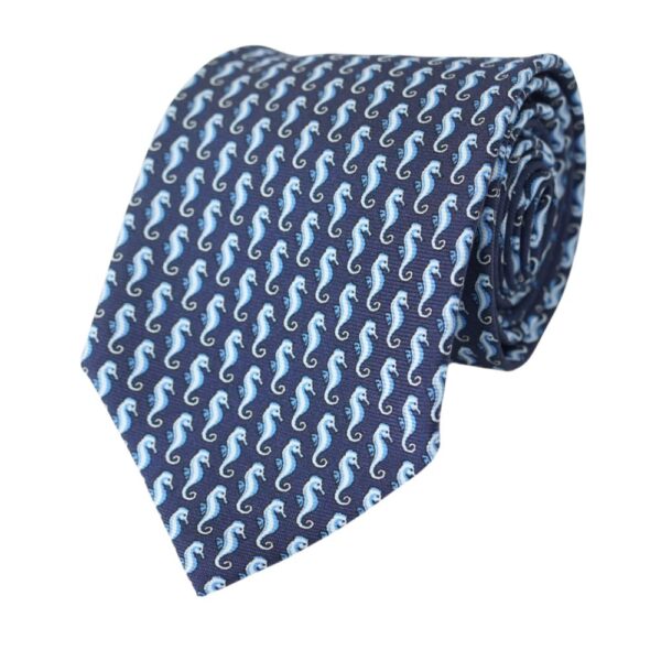 WARWICKS Navy Seahorse Pattern Silk Tie 2