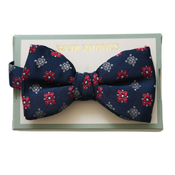 Warwicks Navy Bow Tie with Red Mosaic Pattern