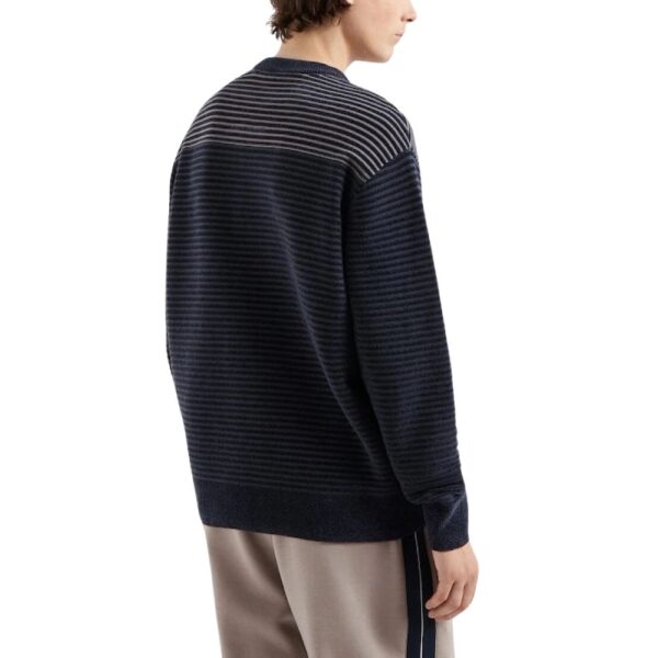 ARMANI EXCHANGE Eco Viscose Ribbed Beige And Navy Striped Jumper 2