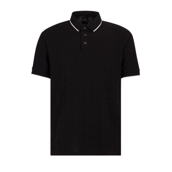 Armani Exchange Regular Fit Mercerised Cotton Self Logo Black Polo