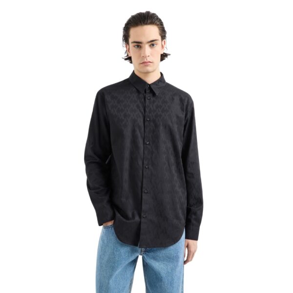 Armani Exchange Regular Fit Monogram Cotton Black Shirt 2