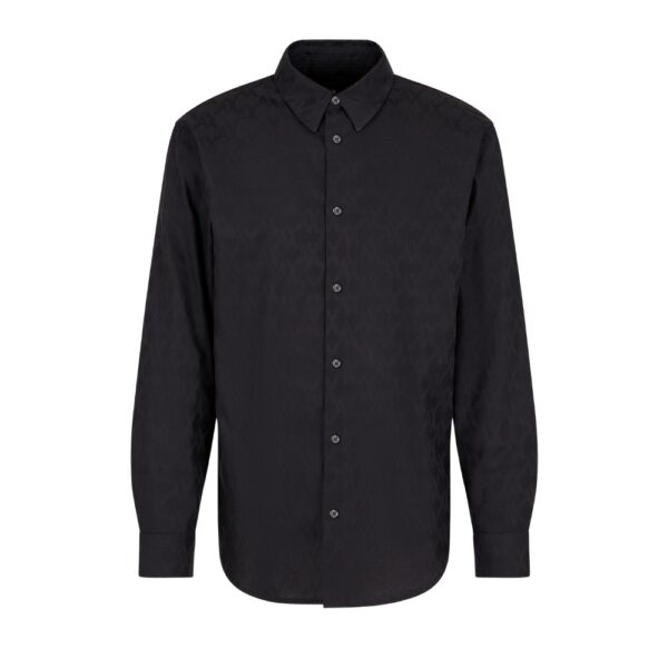 Armani Exchange Regular Fit Monogram Cotton Black Shirt