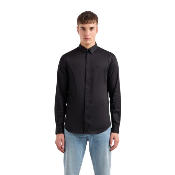 Armani Exchange Slim fit Stretch Satin Black Shirt 2