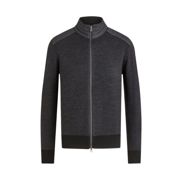 BELSTAFF Kelby Zip Merino Wool Houndstooth BlackCharcoal Cardigan