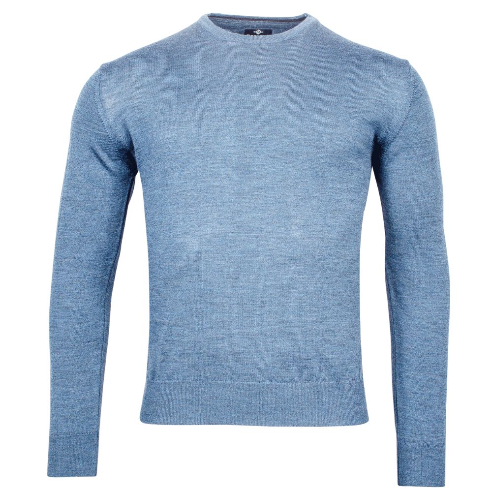 Baileys Merino Wool Mid Blue Crew Neck Jumper