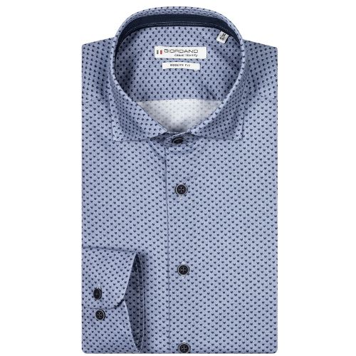 Giordano Geometric Blue Cube Print Semi Cutaway Shirt