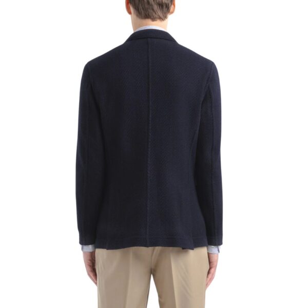 Paoloni Double breasted Navy Jacket in Wool Cotton Knit Chevron back 1