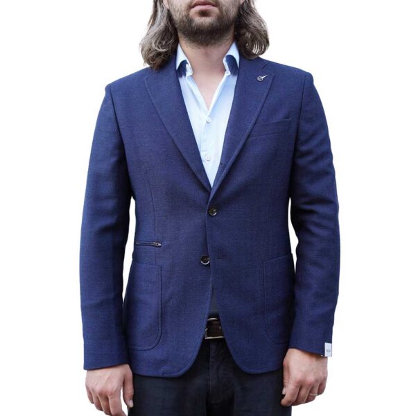 Paoloni Navy Herringbone Jacket With Insert zipped out