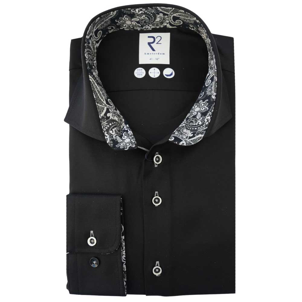 R2 Black Shirt with Paisley Trim