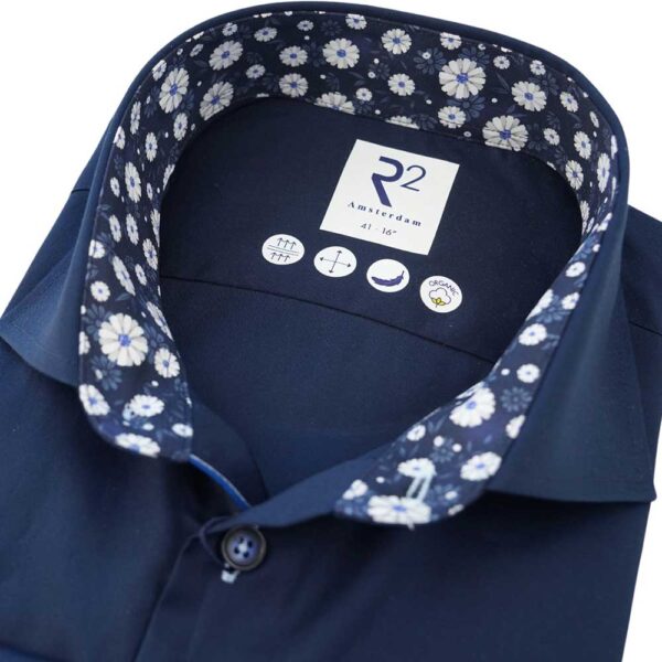 R2 Navy Shirt with Floral Trim collar