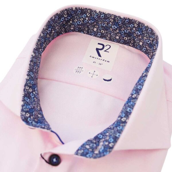 R2 Pink Shirt with Floral Trim collar 1