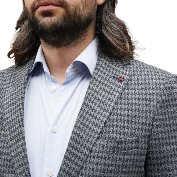 ROY ROBSON Slim Fit Hounds Tooth Jersey Grey Jacket detail