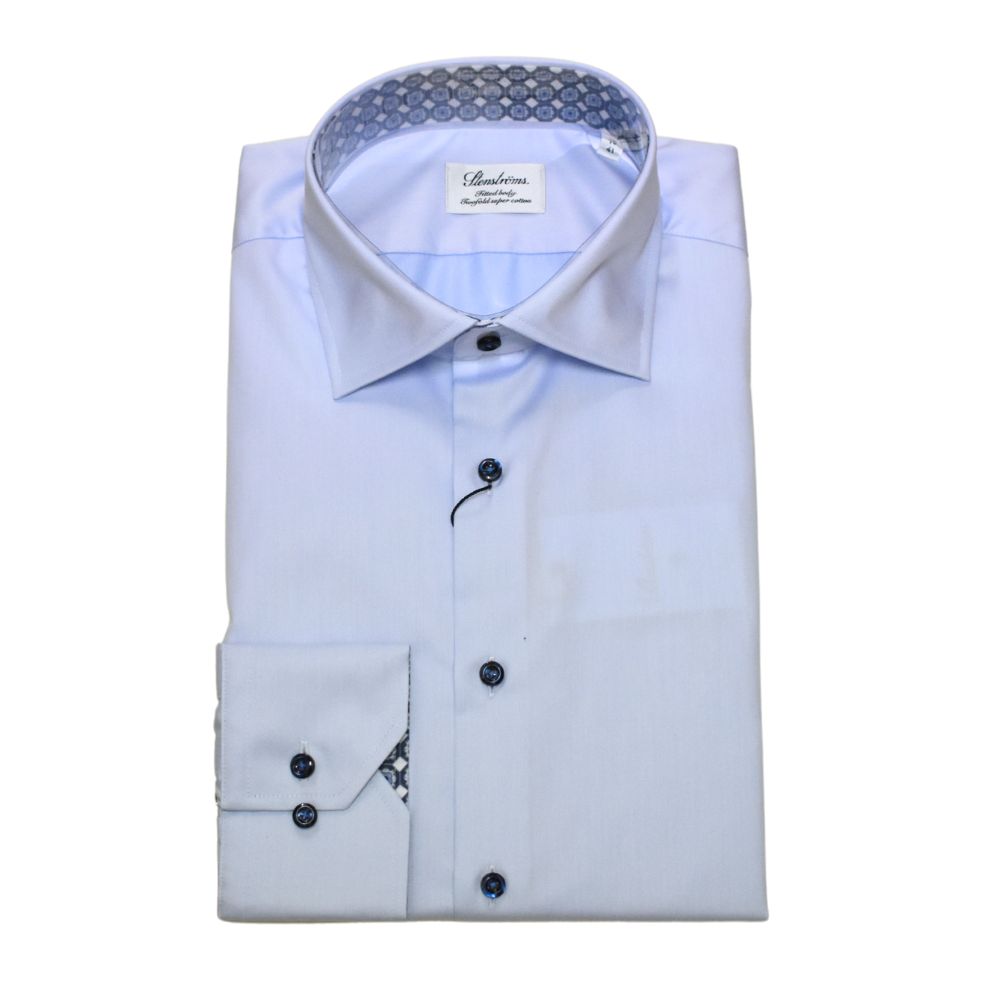 STENSTROMS Mosaic Pattern Contrast Collar Light Blue Shirt 1