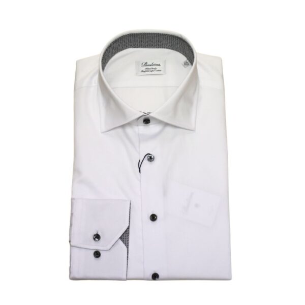 STENSTROMS White Basket Weave Contrast Collar Shirt 1