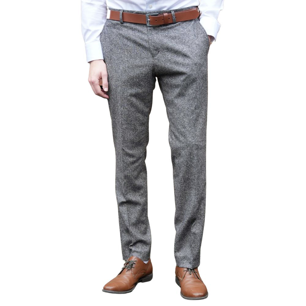 BOSS Genius Slim Fit Trousers in Grey Melange Stretch Wool