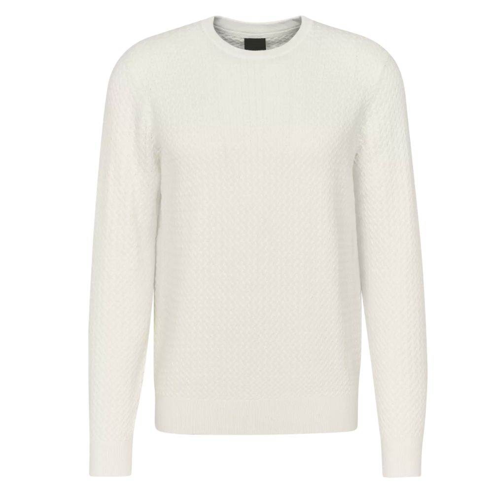 Bugatti Ivory Cotton and Cashmere Waffle Design Crew Neck Jumper