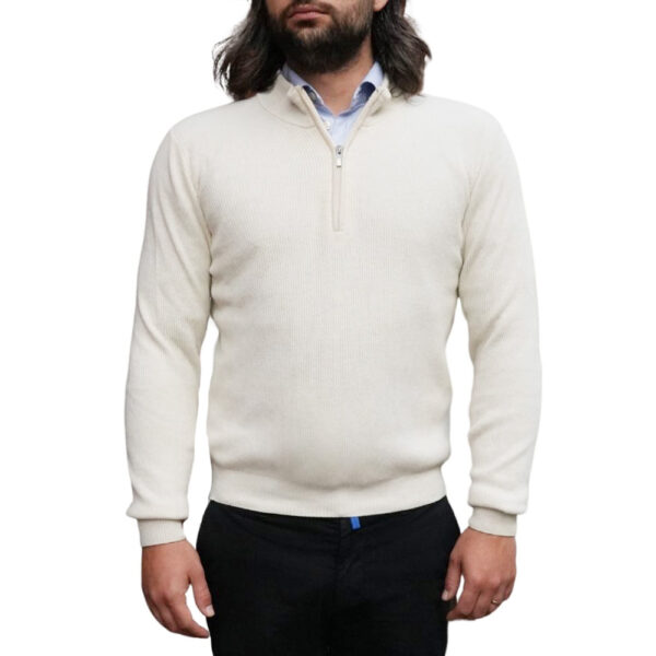 Codice Cream Wool Cashmere Ribbed Half Zip Sweater