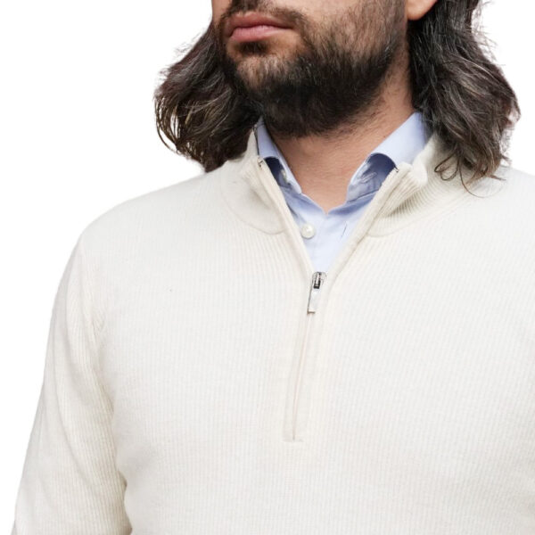 Codice Cream Wool Cashmere Ribbed Half Zip Sweater deetail