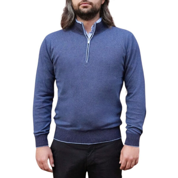 Codice Wool Cashmere Blue Half Zip Sweater