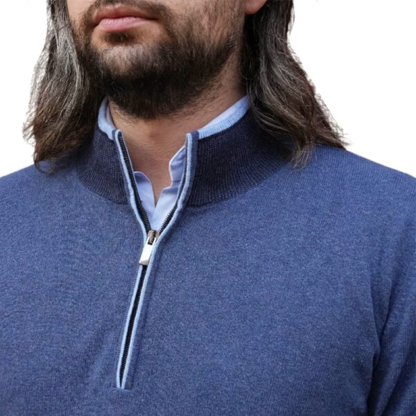 Codice Wool Cashmere Blue Half Zip Sweater detail