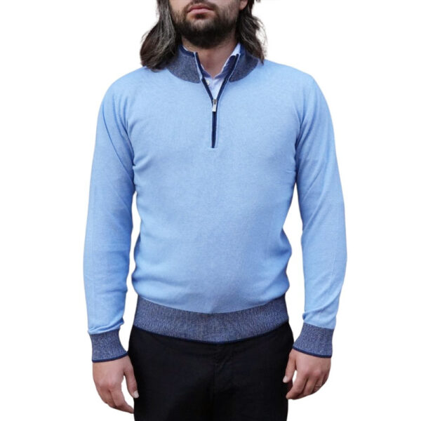 Codice Wool Cashmere Light Blue Half Zip Sweater